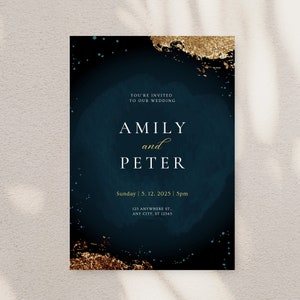 INVITATION SUITE TEMPLATE - Blue & Gold Wedding Invitation, Digital Invitation Cards, Editable Wedding Invitation Template, Wedding Invites