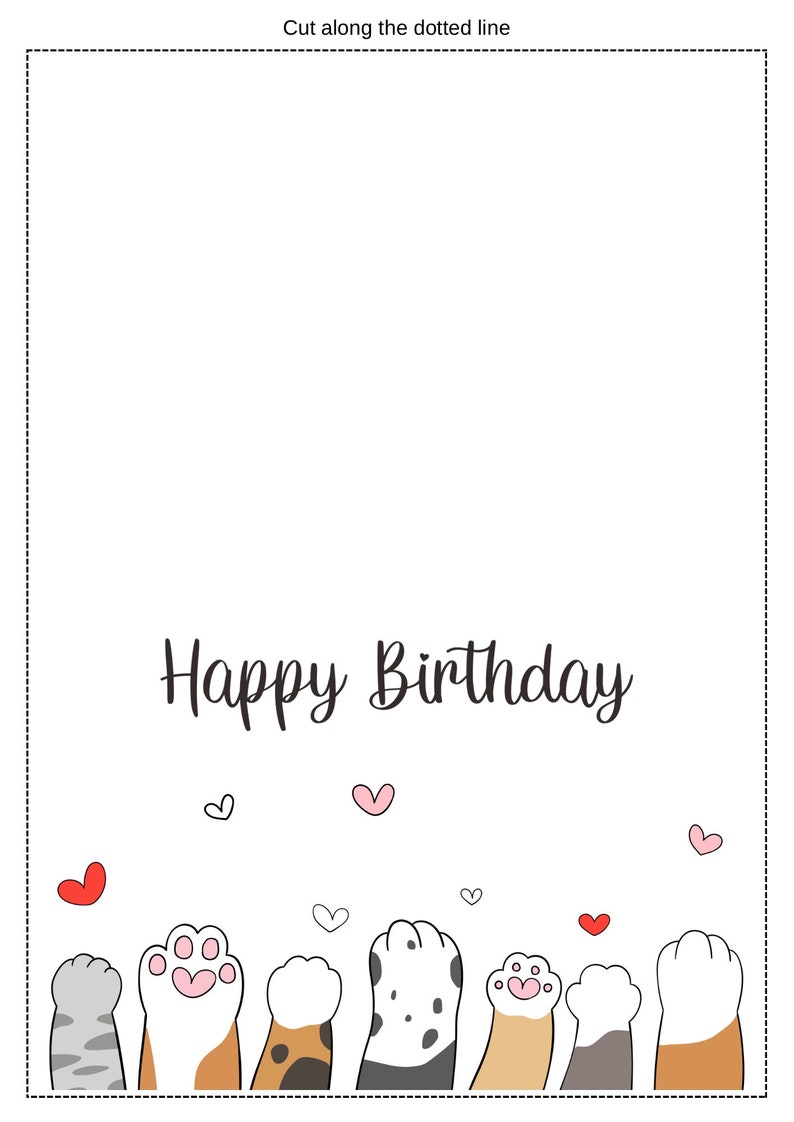 Cat Printable Birthday Card Cat Birthday Card Pet Card PDF JPG - Etsy