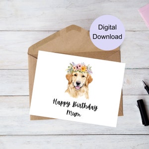 Mamã do feliz aniversario cartão comemorativo | Cartão do animal de estimação | Cartão de aniversário do cão | Download instantâneo | PDF | JPG