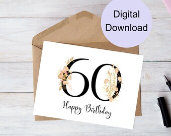 60th Birthday Card | Digital Download | Printable Card | DIY Card | Gifts