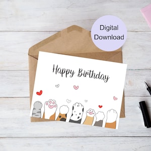Tarjeta de cumpleaños imprimible para gatos / Tarjeta de cumpleaños para gatos / Tarjeta para mascotas / PDF / JPG