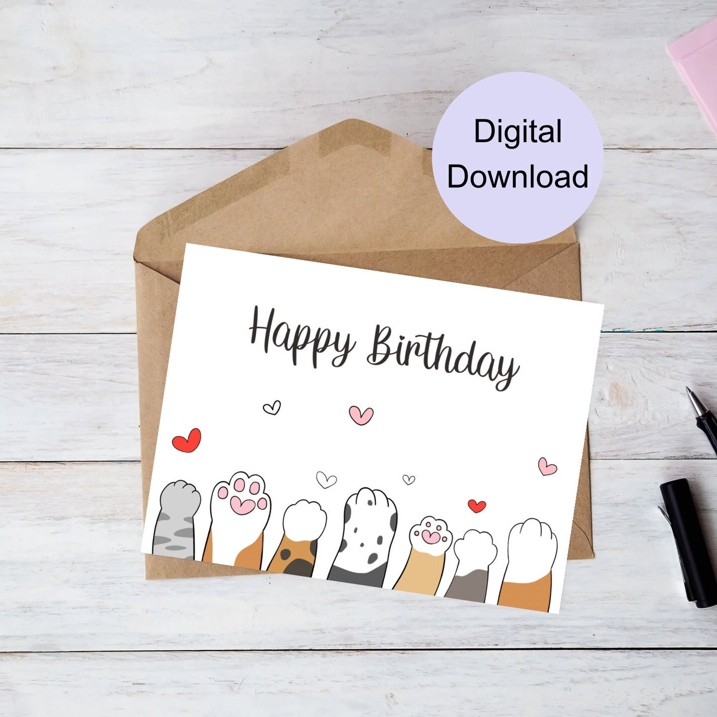 Cat Printable Birthday Card | Cat Birthday Card | Pet Card | PDF | JPG ...