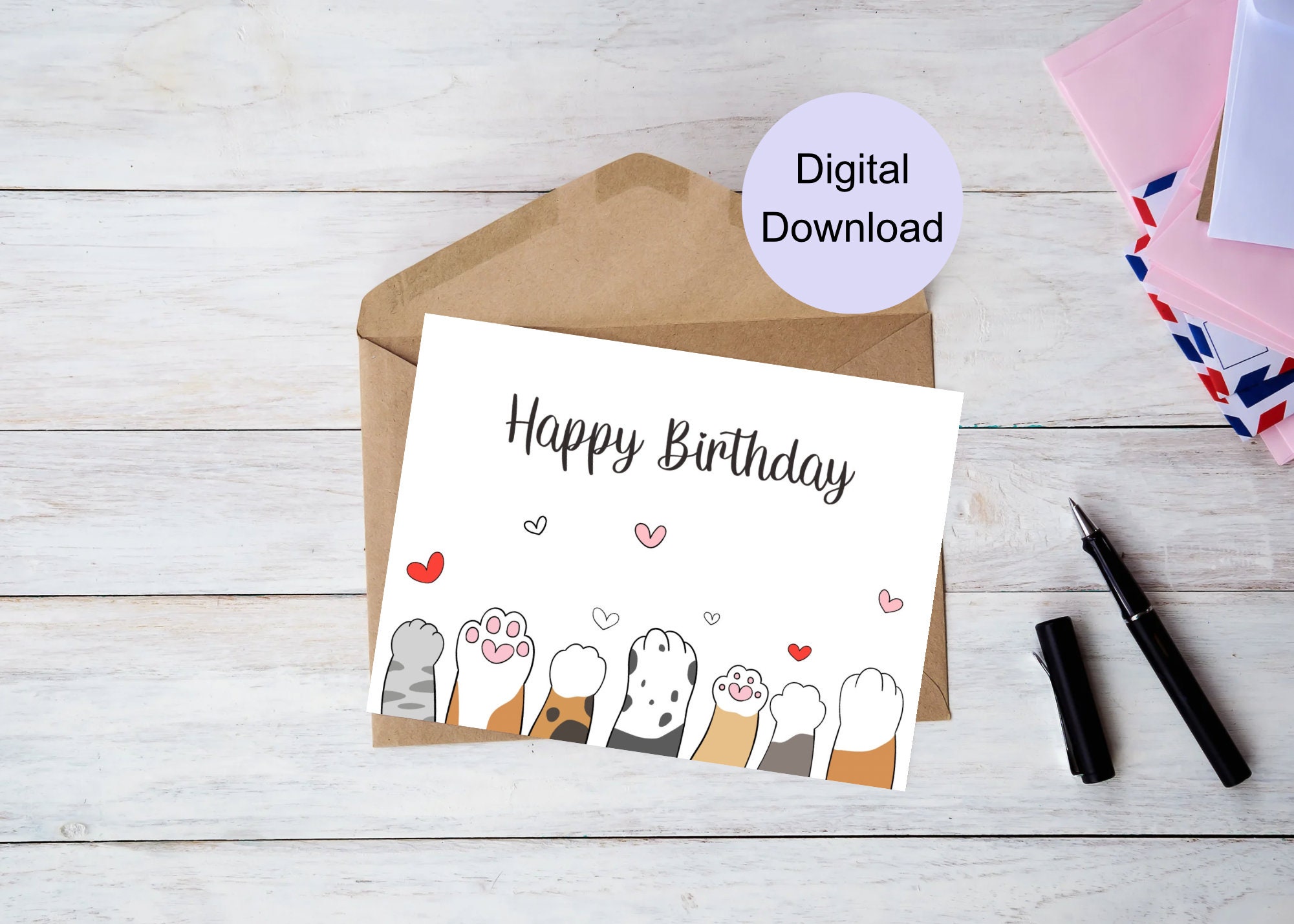 Cat Printable Birthday Card | Cat Birthday Card | Pet Card | PDF | JPG ...