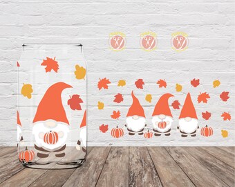 Fall Gnomes Libby Glass Cup with Bamboo Lid & Straw