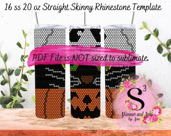16 ss 20 oz. Halloween cuties Trio Rhinestone Tumbler Template - Honeycomb method