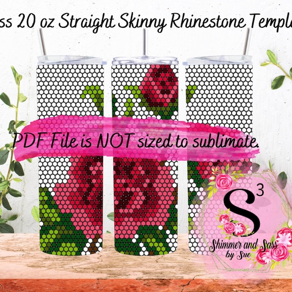 16 ss 20 oz. Red Rose Rhinestone Tumbler Template - Honeycomb method