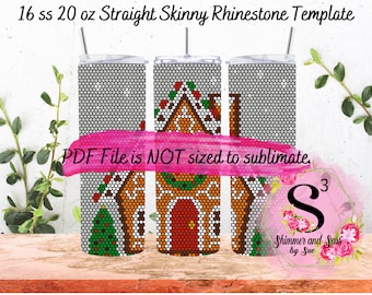 16 ss 20 oz. Gingerbread House Rhinestone Tumbler Template - Honeycomb method