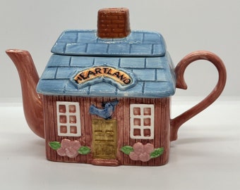 International Heartland House Teapot & Lid Pink and Blue Larger 5 1/2" by 8"