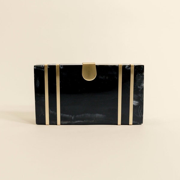 Black Opulent Evening Clutch | Luxurious Resin & Brass Clutch | Sophisticated Wedding and Cocktail Accessory | Elegant Gift for Her