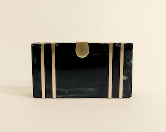 Black Opulent Evening Clutch | Luxurious Resin & Brass Clutch | Sophisticated Wedding and Cocktail Accessory | Elegant Gift for Her