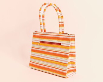 Sunset Stripes Box Tote Bag | Custom Handwoven Bridesmaid Gift | Personalized Beach & Wedding Tote Laptop Sleeve | Unique Bridal Party Favor