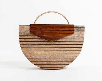 Wooden Arc Clutch | Modern Natural Wood Clutch with Chain Strap | Elegant Evening Purse | Unique Wedding Gift for Her