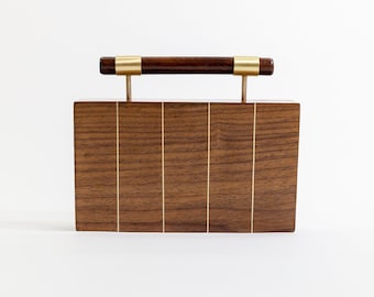 Brasswood Briefcase Evening Clutch | Handcrafted Wooden Clutch with Brass Inlay | Versatile Crossbody Bag | Elegant Gift for Her