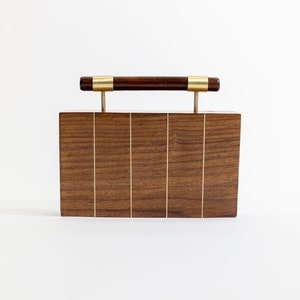 Brasswood Briefcase Evening Clutch Handcrafted Wooden Clutch with Brass Inlay Versatile Crossbody Bag Elegant Gift for Her image 1