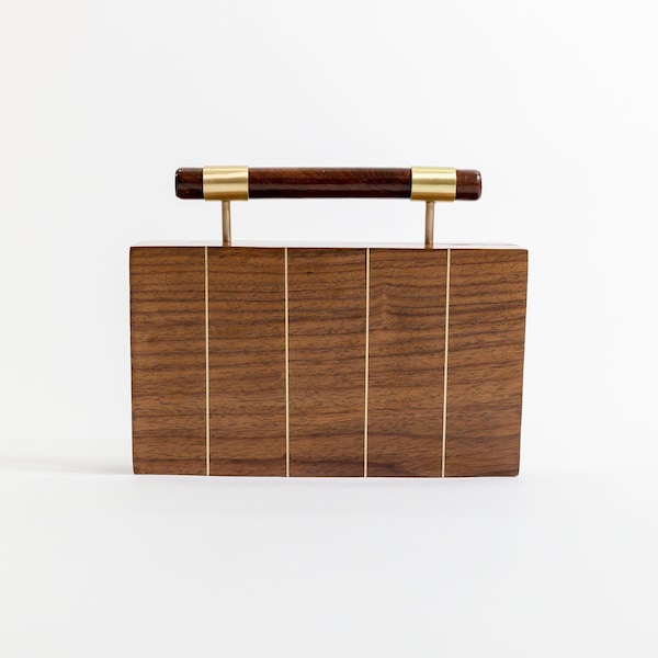 Brasswood Briefcase Evening Clutch | Handcrafted Wooden Clutch with Brass Inlay | Versatile Crossbody Bag | Elegant Gift for Her