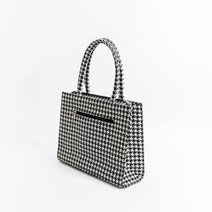 Retro Star Tote Bag Handwoven Tote with Laptop Sleeve Perfect Gift for Her, Bridal & Bachelorette Black and Beige image 1