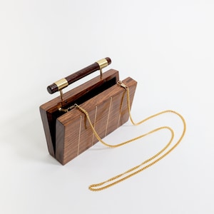 Brasswood Briefcase Evening Clutch Handcrafted Wooden Clutch with Brass Inlay Versatile Crossbody Bag Elegant Gift for Her image 2