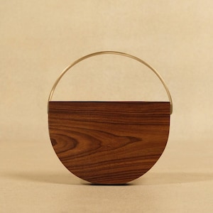 Handcrafted Wooden Halo Clutch with Brass Handle Modern Semi-Circle Crossbody Bag Unique Evening Clutch Purse Perfect Gift for Her image 5