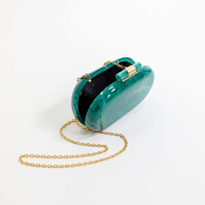 Ethereal Capsule Evening Clutch Emerald Green Modern Acrylic Clutch with Brass Details for Weddings & Events Elegant Gift for Her image 4