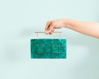 Crystalline Clutch in Jade Green - Luxury Handcrafted Evening Bag | Elegant Acrylic Wedding & Party Clutch | Unique Gift | Gift For Her