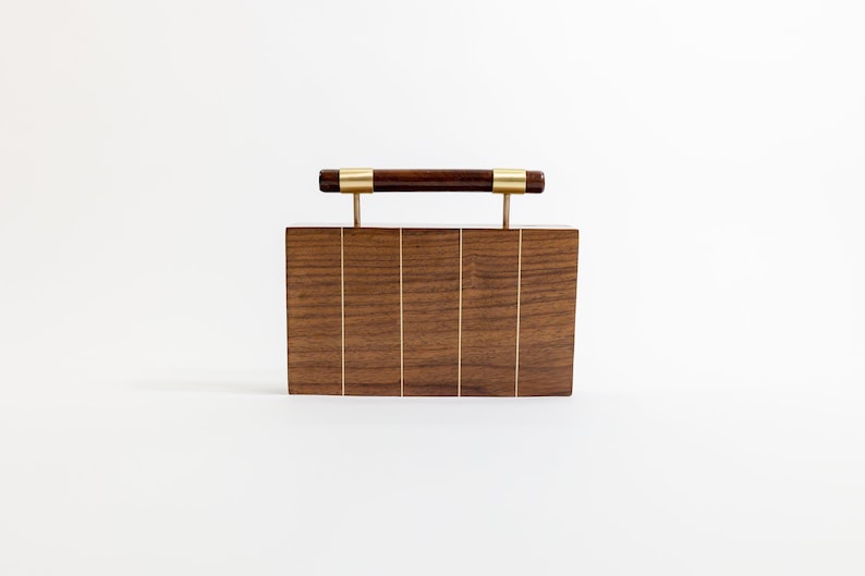 Brasswood Briefcase Evening Clutch Handcrafted Wooden Clutch with Brass Inlay Versatile Crossbody Bag Elegant Gift for Her image 1