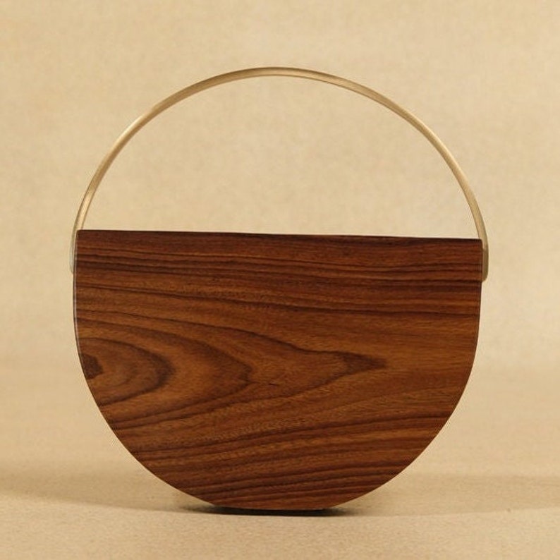 Handcrafted Wooden Halo Clutch with Brass Handle Modern Semi-Circle Crossbody Bag Unique Evening Clutch Purse Perfect Gift for Her image 3