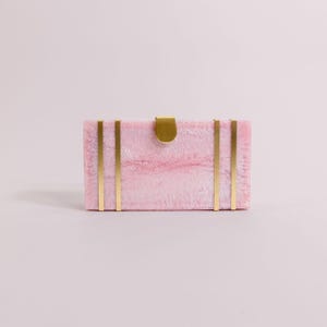 Luxurious Pink Resin Clutch with Elegant Brass Lock