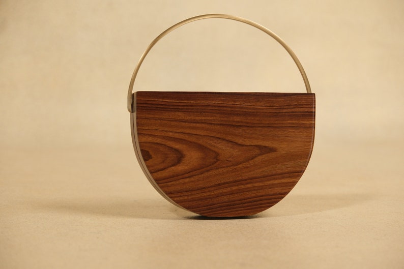 Handcrafted Wooden Halo Clutch with Brass Handle Modern Semi-Circle Crossbody Bag Unique Evening Clutch Purse Perfect Gift for Her image 4