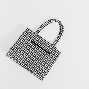 Retro Star Tote Bag Handwoven Tote with Laptop Sleeve Perfect Gift for Her, Bridal & Bachelorette Black and Beige image 4