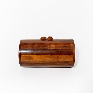 Handcrafted Wooden Barrel Evening Clutch with Chain Strap | Modern Circ Design Clutch | Unique Wedding and Evening Purse | Gift for Her