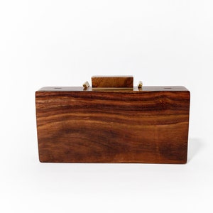 Classic V Wooden Clutch with Chain Elegant Clutch with Brass Detailing Versatile Evening Bag for Weddings & Galas Unique Gift for Her image 6