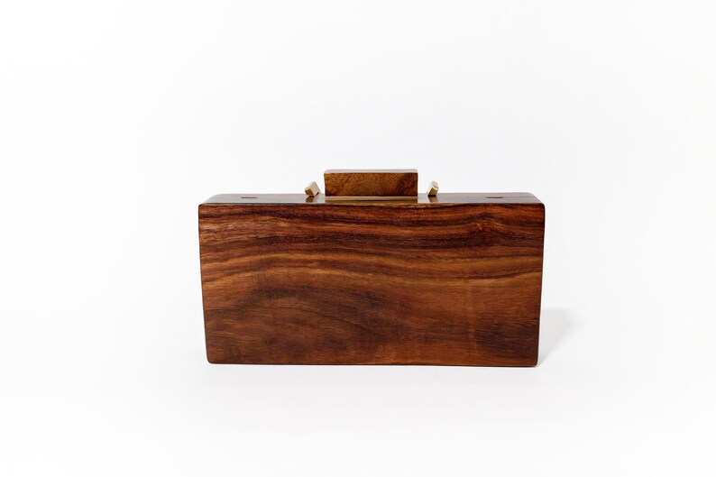 Classic V Wooden Clutch with Chain Elegant Clutch with Brass Detailing Versatile Evening Bag for Weddings & Galas Unique Gift for Her image 6