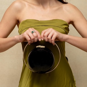 Midnight Orb Clutch with Brass Handle | Sleek White Evening Bag | Unique Gift For Her | Perfect for Weddings & Special Occasions