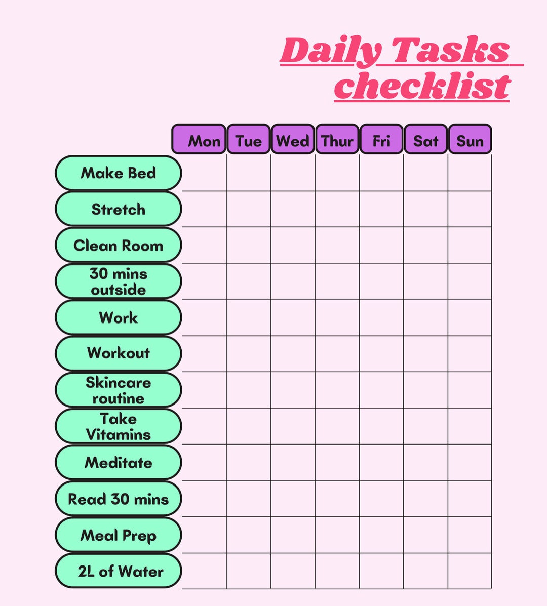 EDITABLE Daily Task Planner Checklist Organiser Selfcare Digital