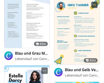 May include: Four different resume templates for Canva, each with a different color scheme. The first is blue and black, the second is blue and gray, the third is blue and yellow, and the fourth is a colorful design with a pink, yellow, and blue color scheme. Each template features a photo of a person and a professional design.
