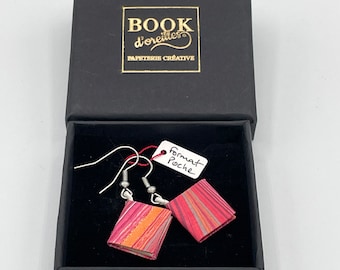 BOOK d'oreilles® format "poche" en papier marbré artisanal rose orangé