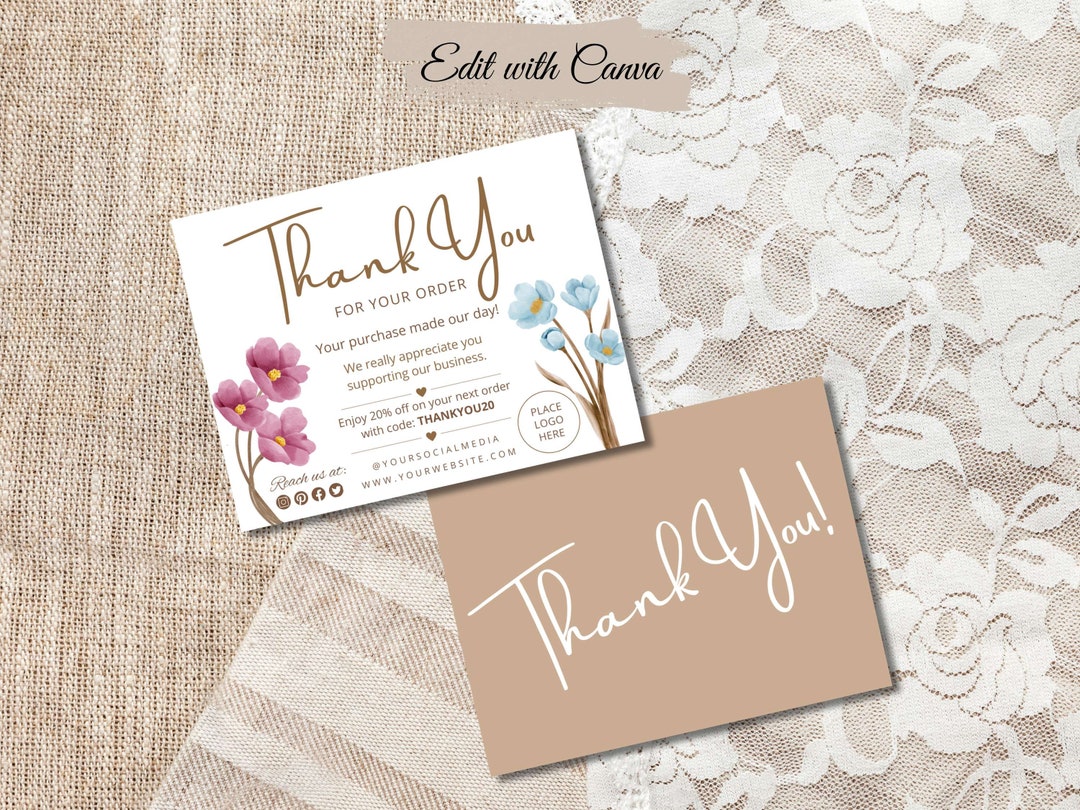 Floral Thank You Card Template: Editable Business Insert (canva) - Etsy