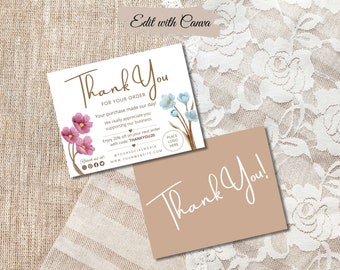Floral Thank You Card Template: Editable Business Insert (Canva)
