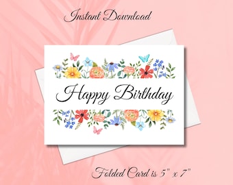Floral Birthday Card: 5x7 Printable Card with Flowers (PDF)