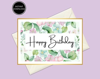 Watercolor Floral Birthday Card: Printable 5x7 Greeting (Instant Download)