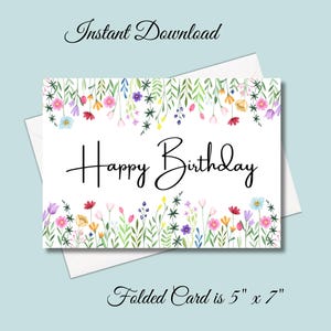 Printable Birthday Card for Her - Happy Birthday Card, Watercolor Floral, Instant Download, 5x7 Greeting Card, Mother, Sister, Wife, Grandma