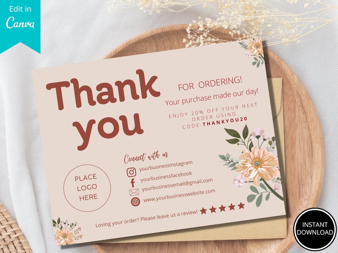 Business Thank You Card Editable, Modern Printable Thanks for Your ...