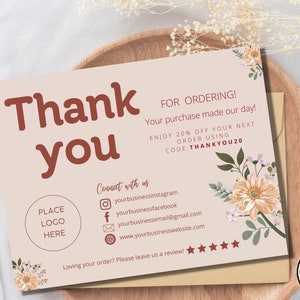Business Thank You Card Editable, Modern Printable Thanks For Your Purchase Card, Small Business Package Insert Card, Customizable Canva