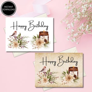 2 Printable Birthday Cards with Flowers, Floral Birthday Card, Printable Greeting Card, Birthday Card For Her, Woman, Mom, Instant Download