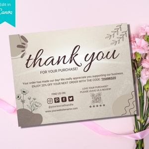 Customer Thank you Insert Canva Template, Editable Thank you Card, Order post card, Customizable Purchase Card Product packaging, DIY Note