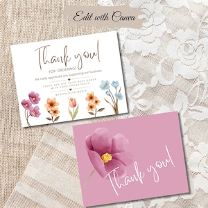 Editable Wildflower Small Business Thank You Card, Printable Floral Thanks For Your Purchase Card, Cute Small Business Package Insert Card