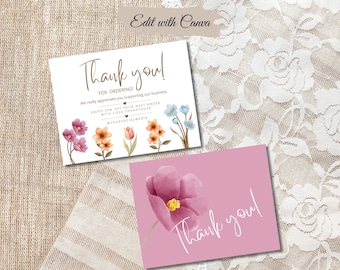 Editable Wildflower Thank You Card: Small Business Insert (Canva Template)