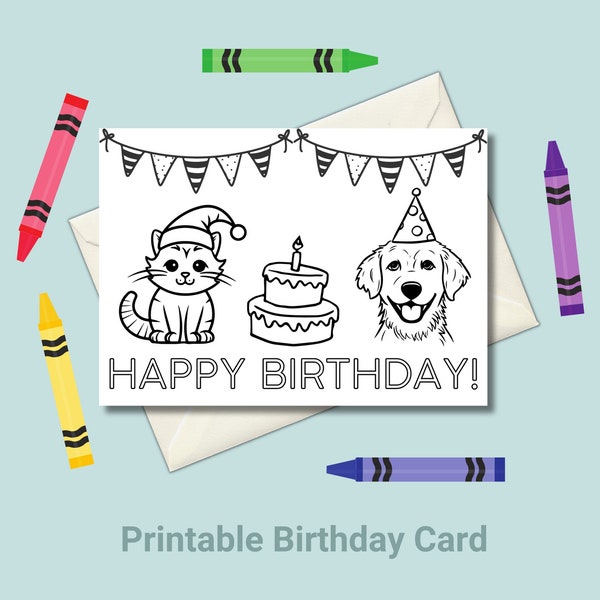 COLORABLE birthday card from child, card for friend from kid, PRINTABLE card for friend and family, coloring card, print and color, 5x7 card