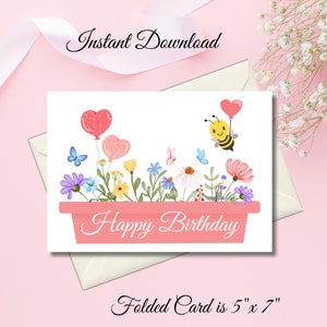 Printable Birthday Card Wildflowers, Instant Download Birthday Card, Digital Greeting Card, Print at Home, DIY Card, Floral Birthday Card
