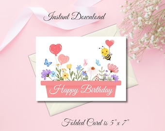Wildflower Birthday Card: Printable Floral Design (Digital Download)